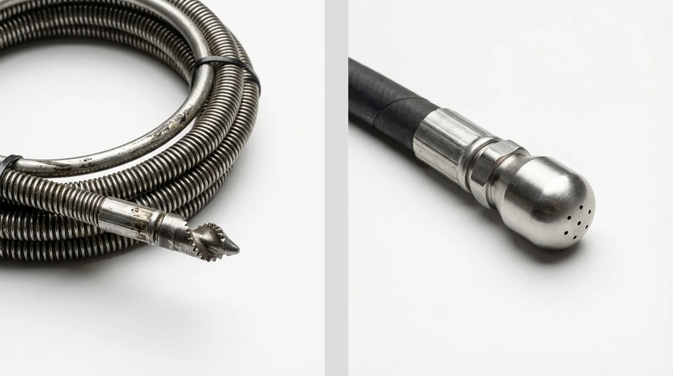 Drain snake cable and hydro jetting nozzle used for drain cleaning in Jesup, GA